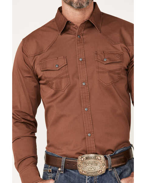 Image #3 - Blue Ranchwear Men's Long Sleeve Button-Down Western Shirt, Wine, hi-res