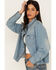 Image #2 - Wrangler Retro Women's Denim Frayed Long Sleeve Snap Western Shirt, Blue, hi-res