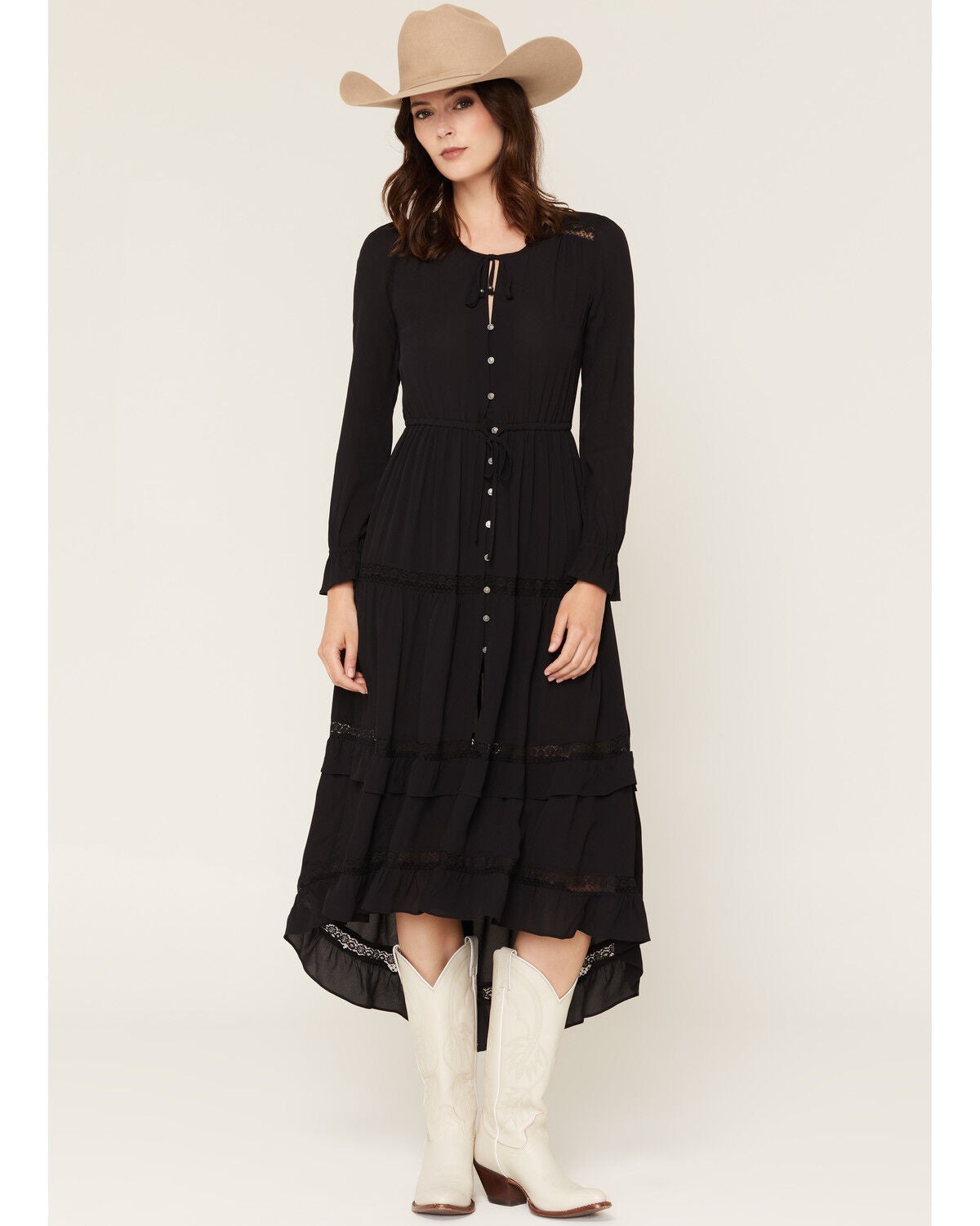Image #1 - Idyllwind Women's Alison Ruffle Long Sleeve High-Low Dress, Black, hi-res