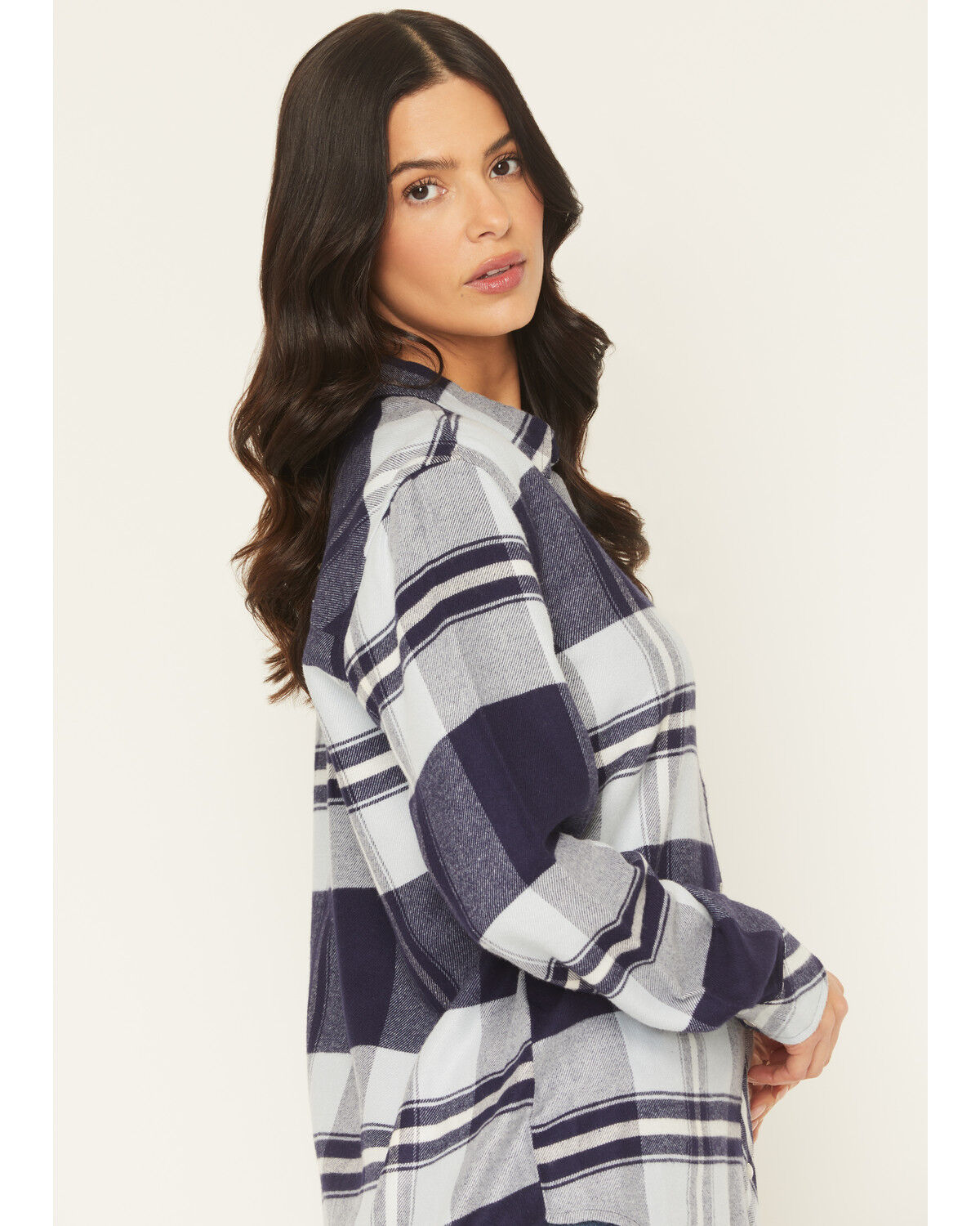 Image #2 - Idyllwind Women's Shadowood Plaid Print Long Sleeve Snap Flannel Shirt, Indigo, hi-res