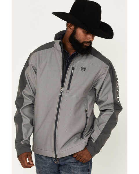 Image #2 - Cinch Men's Textured Logo Concealed Carry Softshell Jacket, Grey, hi-res