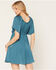 Image #4 - Shyanne Women's Hailey Satin Flounce Short Sleeve Mini Dress, Teal, hi-res