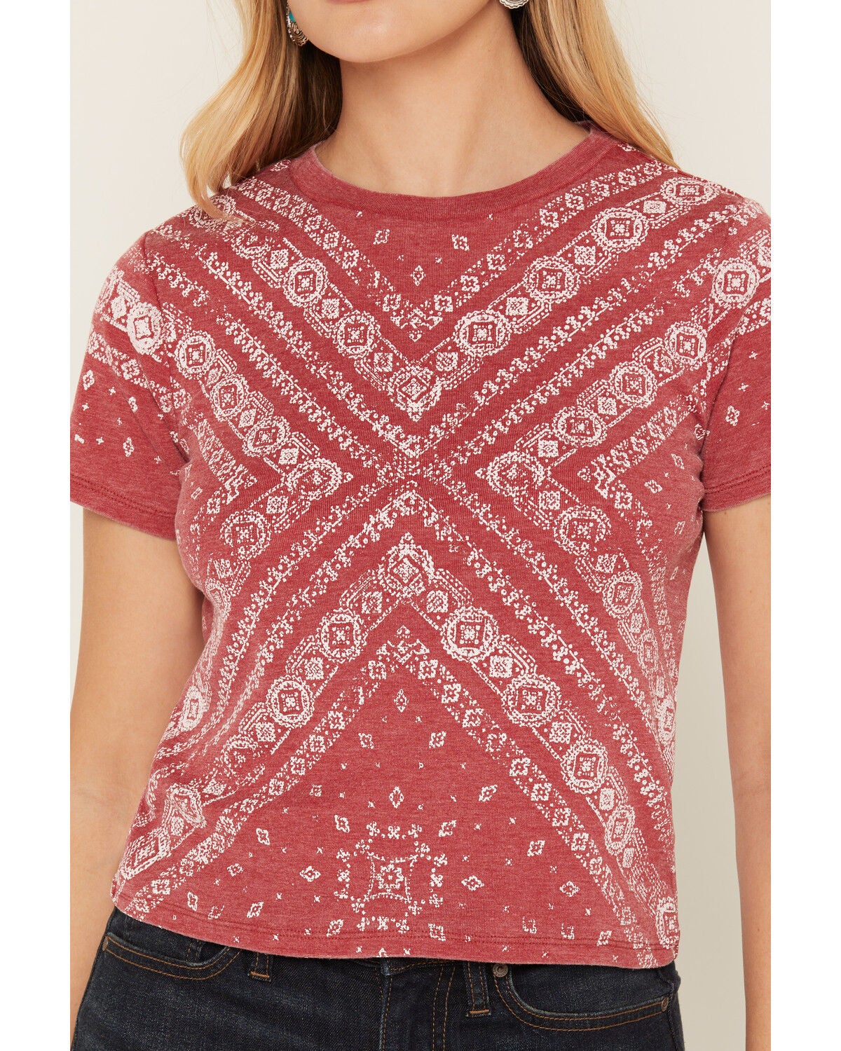 Image #3 - Blended Women's Bandana Print Short Sleeve Graphic Tee, Red, hi-res