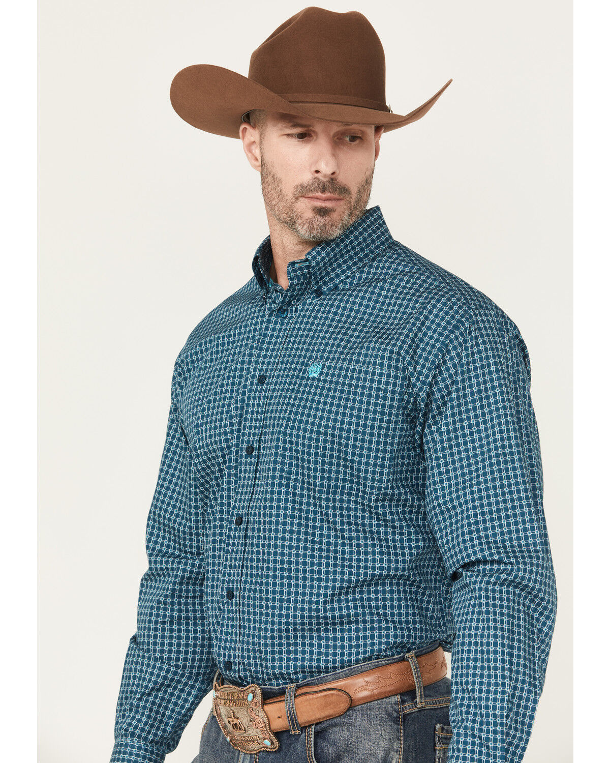 Image #2 - Cinch Men's Geo Print Long Sleeve Button-Down Western Shirt, Blue, hi-res