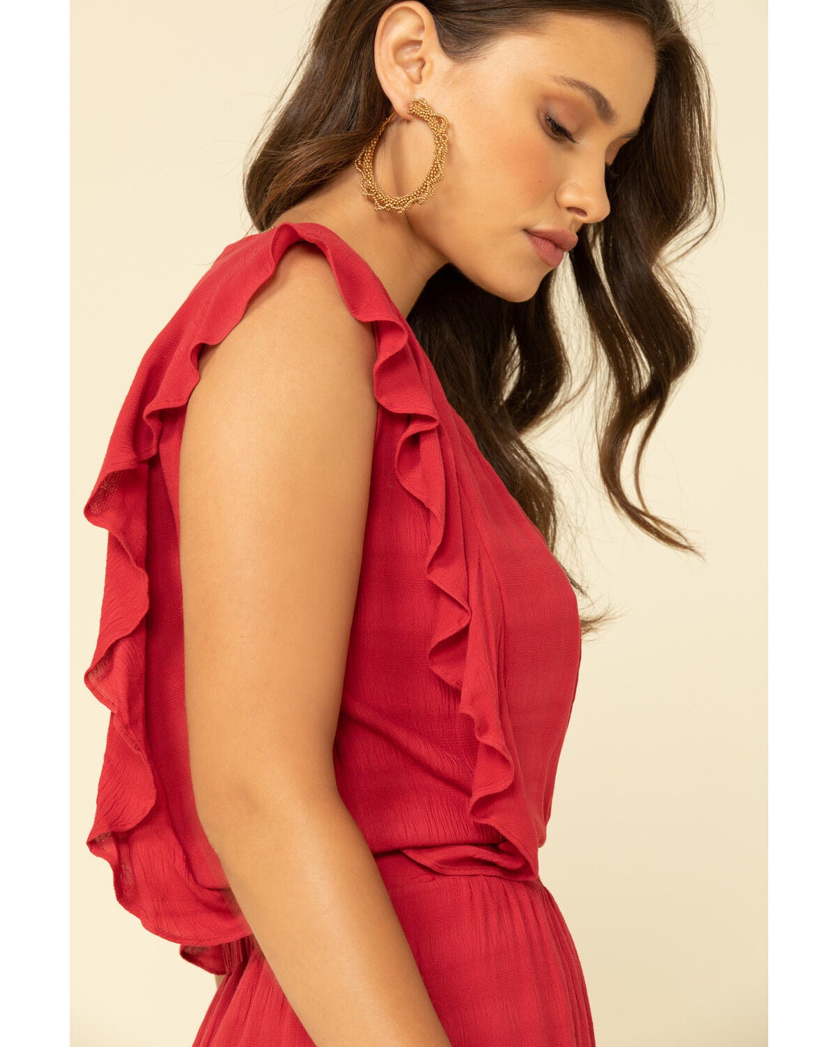 red ruffle maxi dress