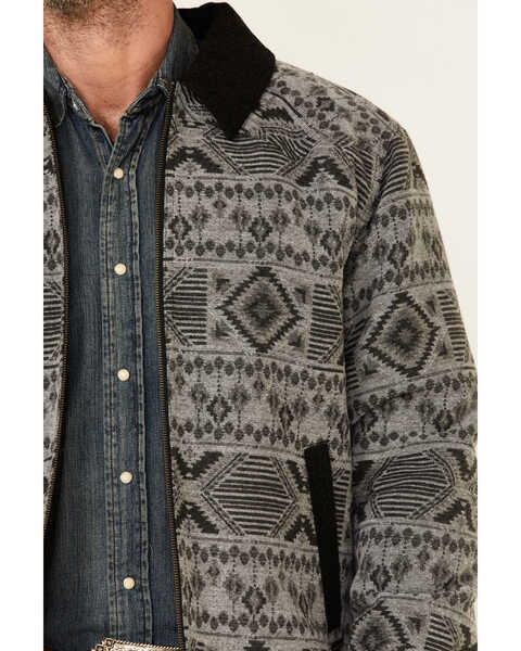 Powder River Outfitters Men's Charcoal Southwestern Print Wool Zip-Front Bomber Jacket , Charcoal, hi-res