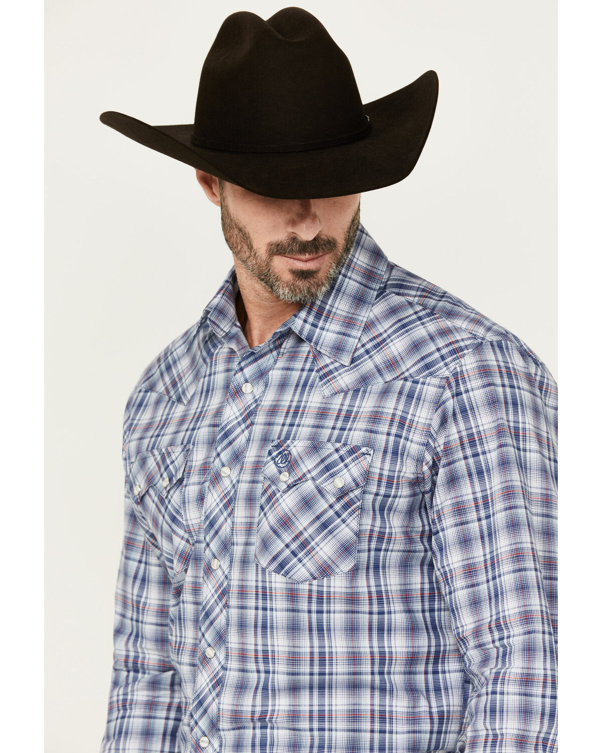 Image #2 - Wrangler Retro Men's Plaid Print Long Sleeve Snap Western Shirt, Blue, hi-res