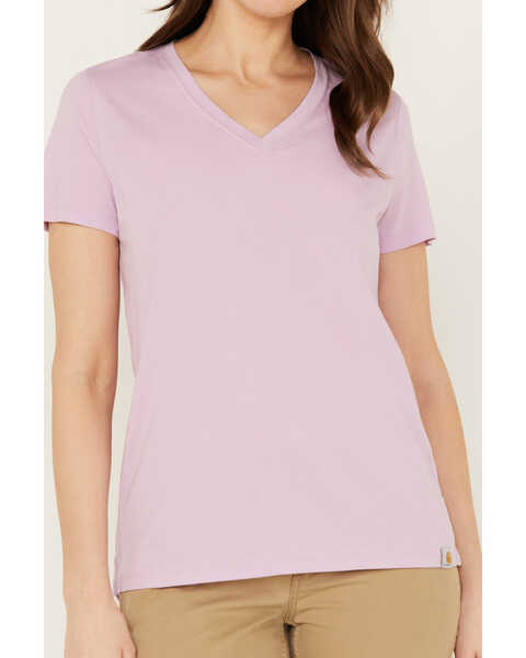 Image #3 - Carhartt Women's Relaxed Fit Lightweight Short Sleeve V Neck T-Shirt, Light Purple, hi-res