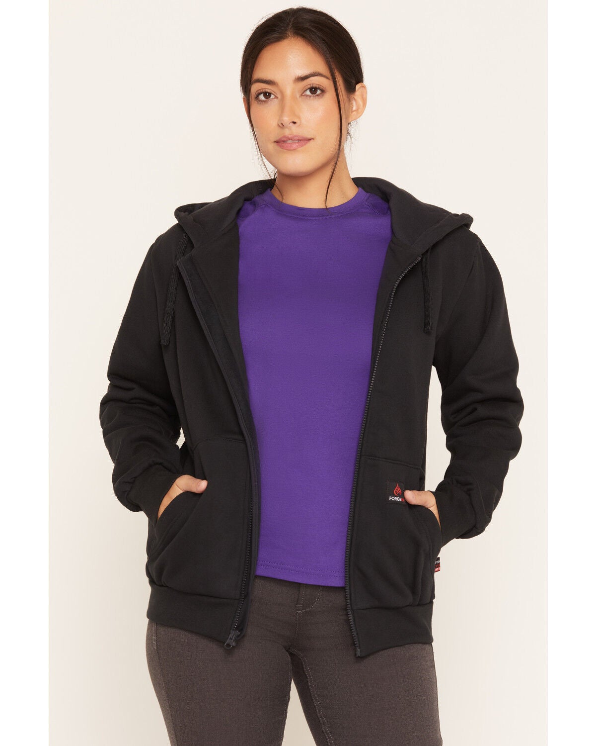 Forge Workwear Women's FR Zip-Up Hooded Jacket, Navy, hi-res