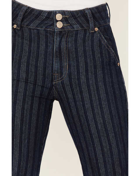 Image #2 - Rock & Roll Denim Women's Stripe Jacquard Dark Wash High Rise Flare Trouser Jeans, Blue, hi-res