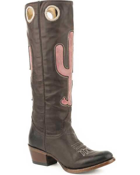 Stetson Women's Brown Taylor Embroidered Boots - Round Toe , Brown, hi-res