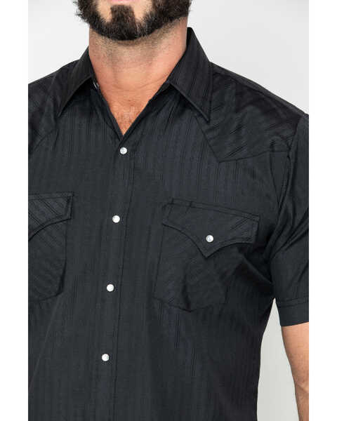 Image #3 - Ely Walker Men's Tone On Tone Stripe Short Sleeve Pearl Snap Western Shirt - Tall , Black, hi-res