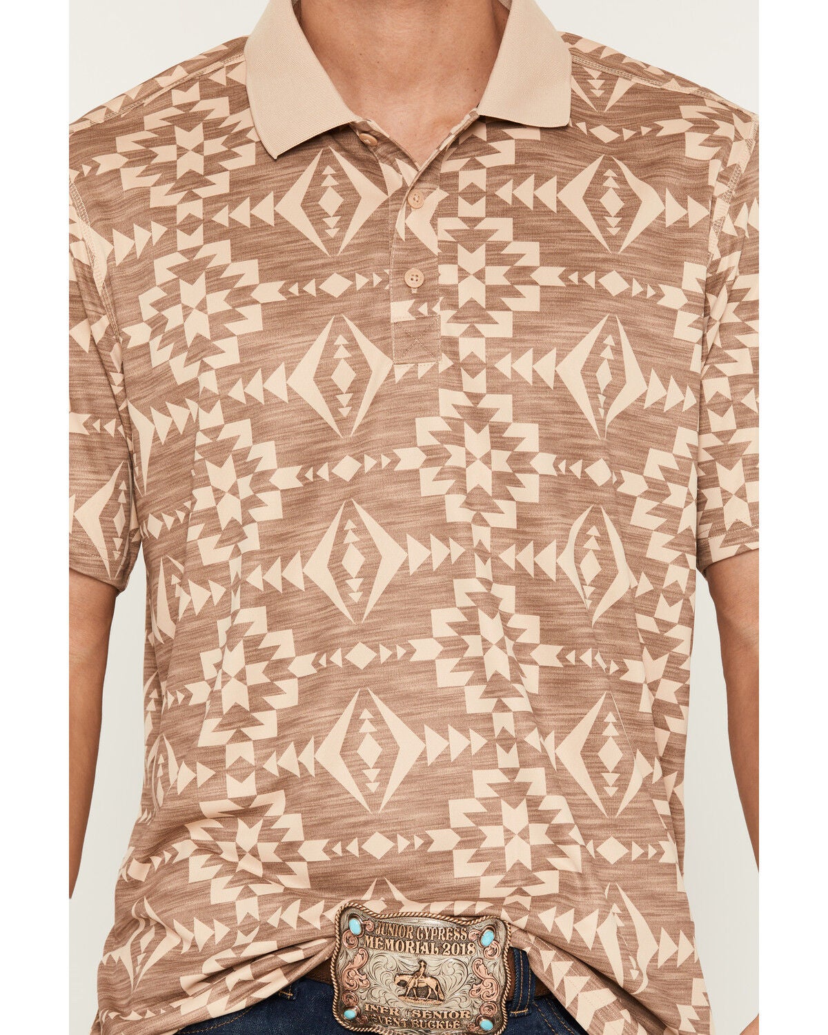 Image #3 - RANK 45&reg; Men's Southwestern Print Short Sleeve Button-Down Polo Shirt, Tan, hi-res