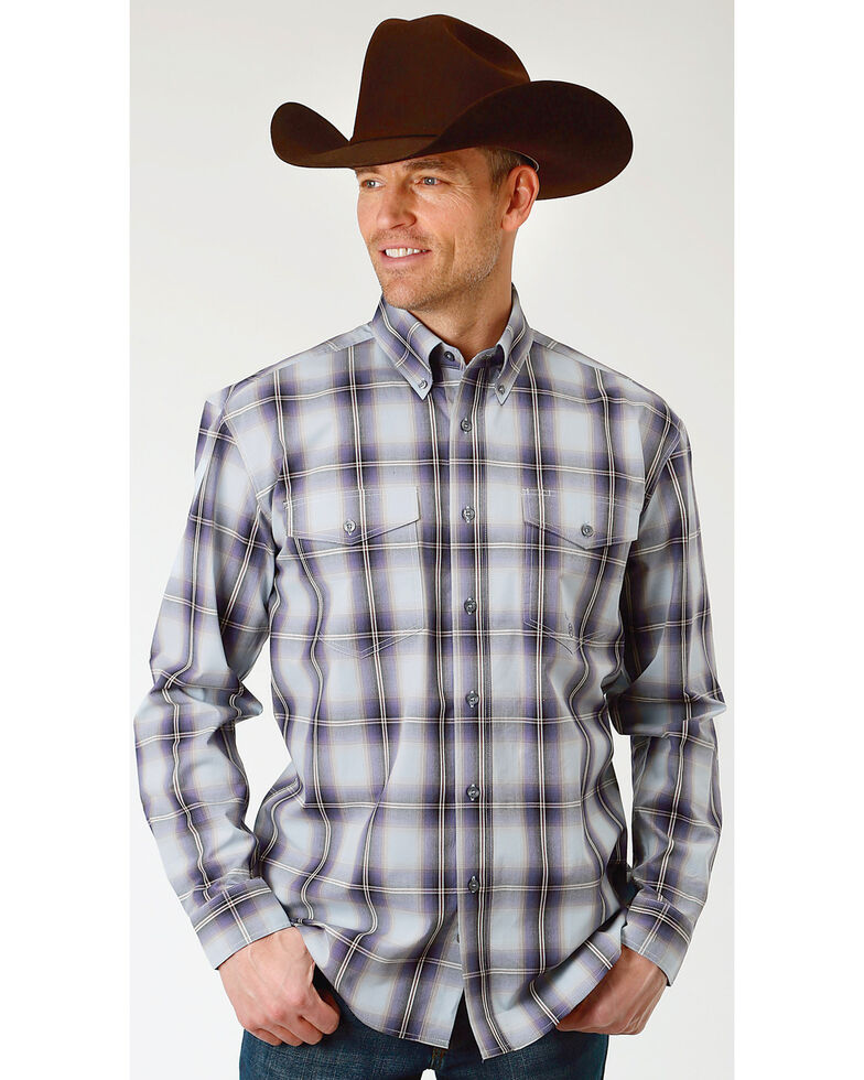 Roper Men S Winter Plum Plaid Long Sleeve Button Down Shirt