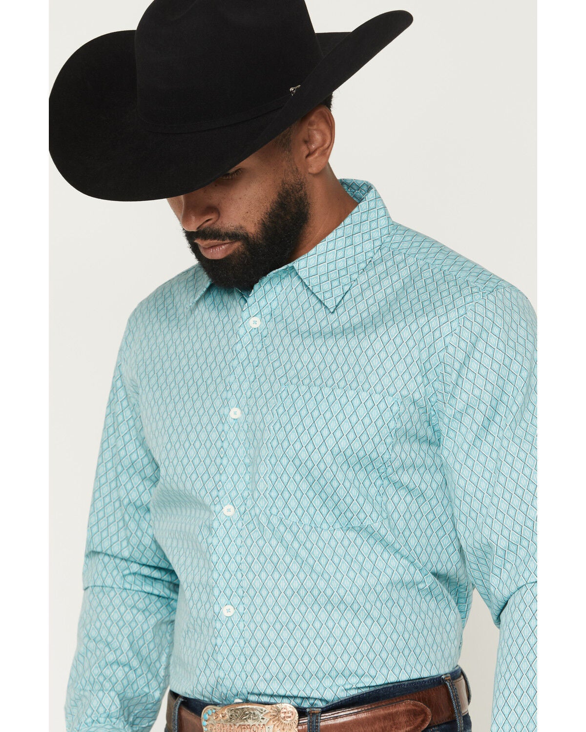 Image #2 - Gibson Trading Co Men's River Flow Medallion Print Long Sleeve Button-Down Western Shirt, Light Blue, hi-res