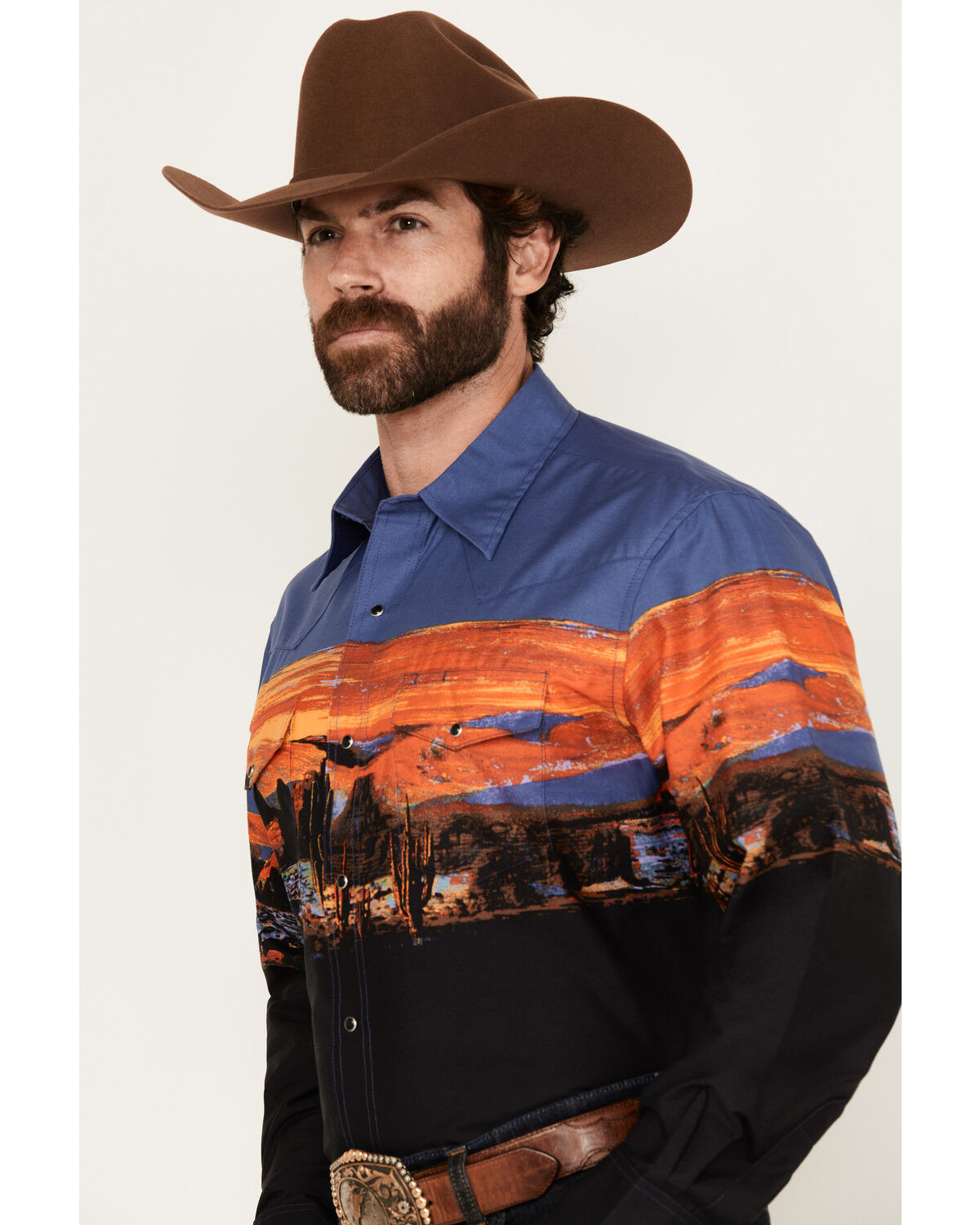 Image #2 - Wrangler Men's Checotah Border Print Long Sleeve Snap Western Shirt, Multi, hi-res