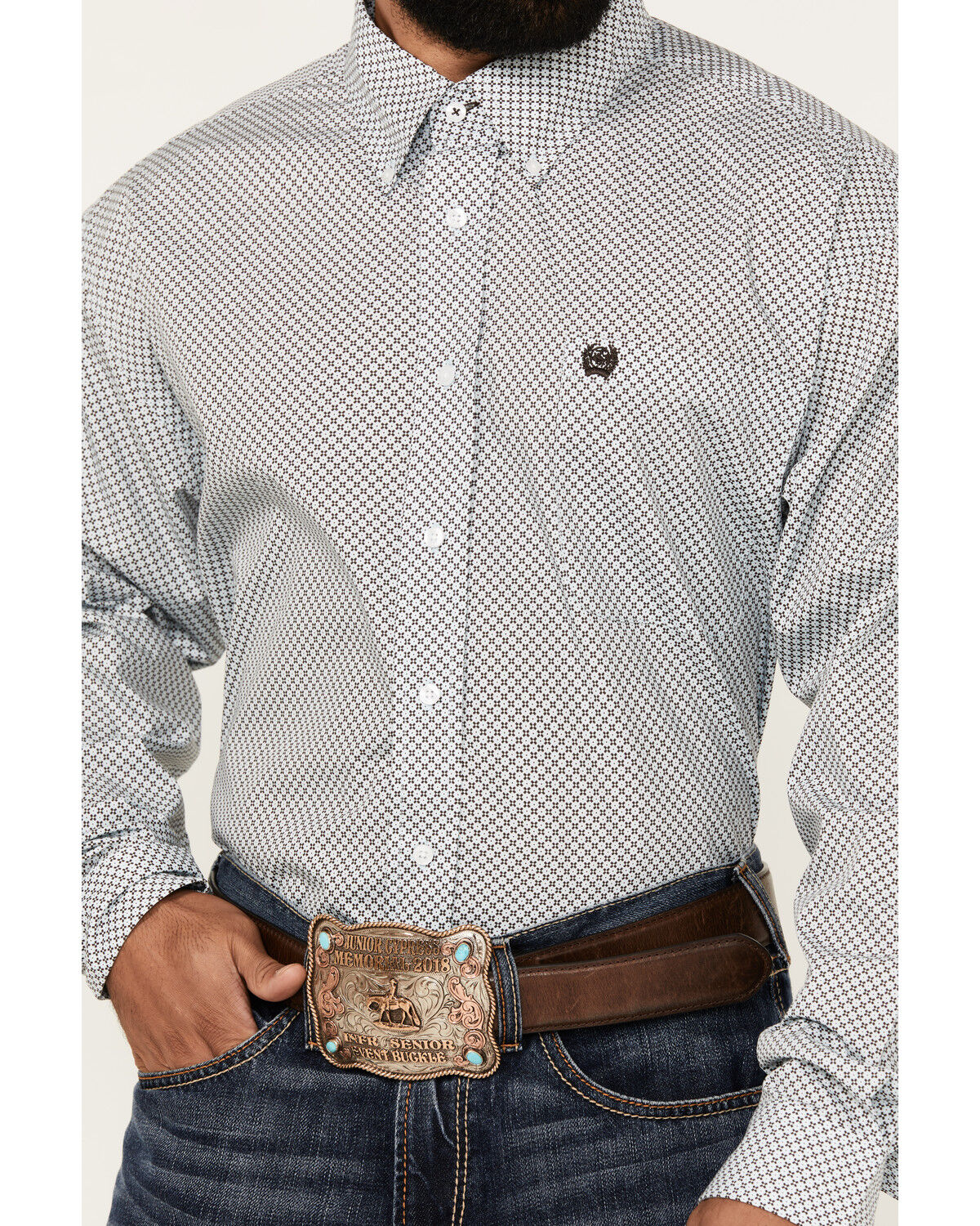 Image #3 - Cinch Men's Micro Geo Print Long Sleeve Button-Down Western Shirt, Aqua, hi-res
