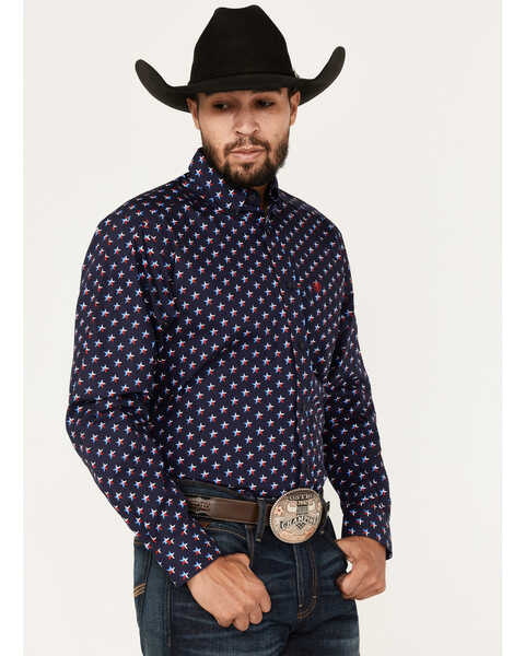 Image #2 - Ariat Men's Nossen Texas Star Print Button-Down Western Shirt , Navy, hi-res