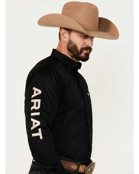 Ariat Men's Team Logo Twill Long Sleeve Button-Down Western Shirt, Black, hi-res