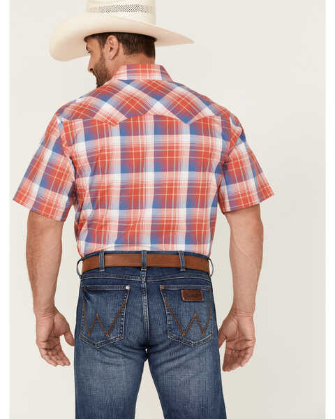 Image #4 - Wrangler Retro Men's Plaid Print Short Sleeve Snap Western Shirt , Red, hi-res