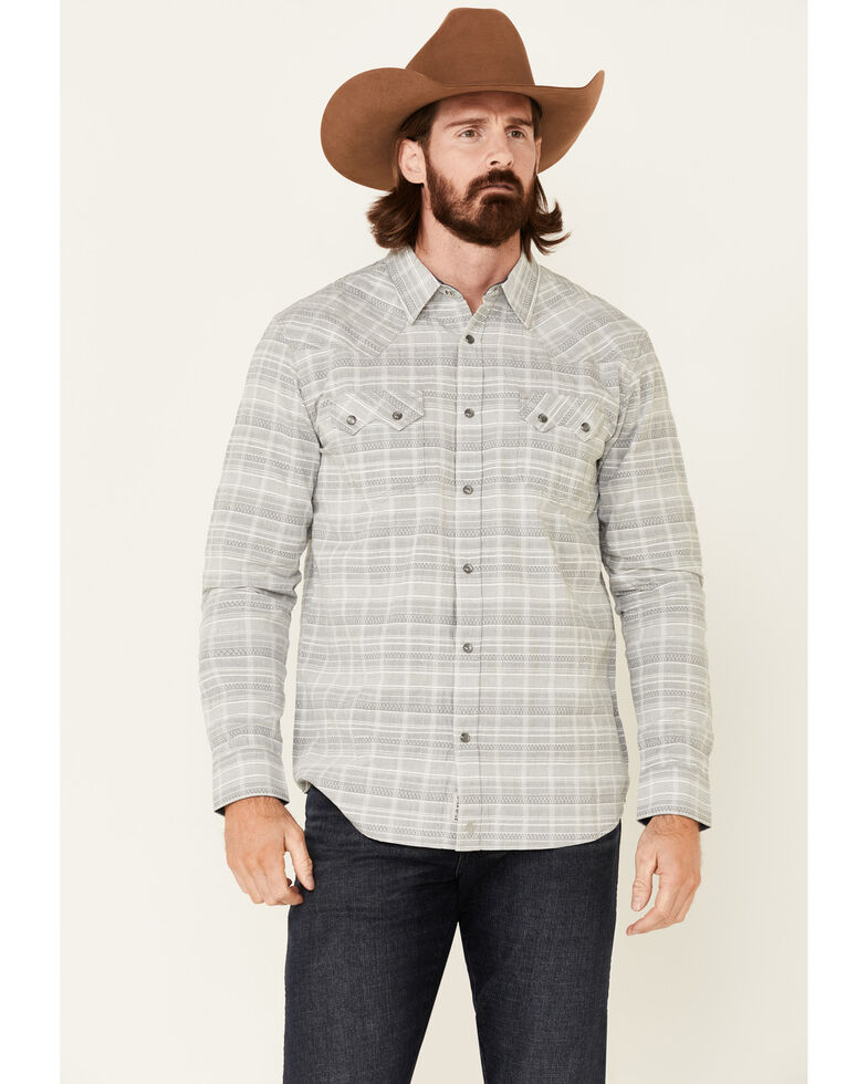 Moonshine Spirit Men's Topock Southwestern Stripe Long Sleeve Snap Western Shirt , Grey, hi-res