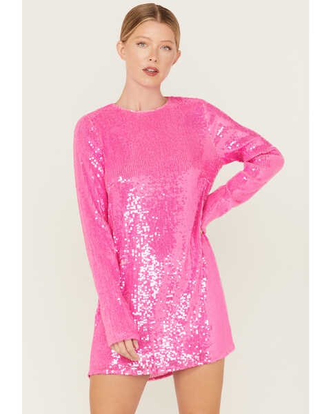 Show Me Your Mumu Women's Maddison Sequins Long Sleeve Mini Dress, Hot Pink, hi-res