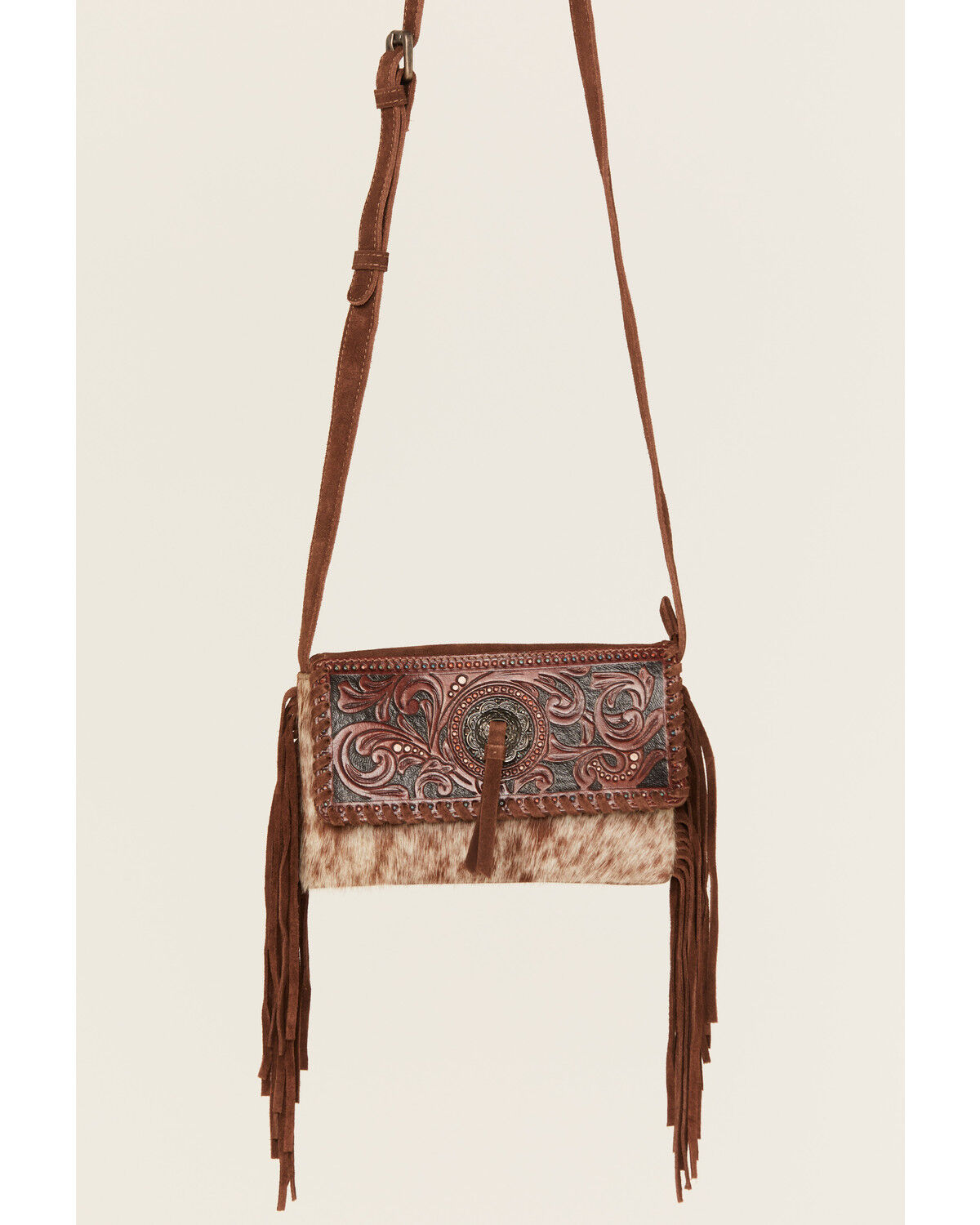 Image #2 - Shyanne Women's Cassidy Hair-On Tooled Leather Crossbody, Brown, hi-res