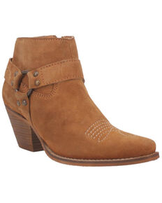 Dingo Women's Brown Buckskin Leather Western Fashion Bootie - Snip Toe , Brown, hi-res