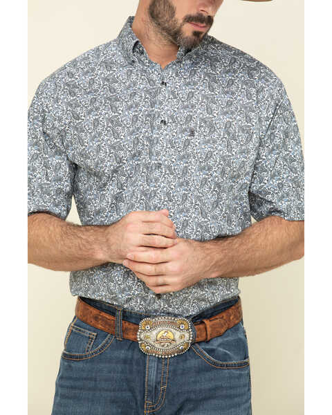 Image #4 - Tuf Cooper Men's Competition White Stretch Paisley Print Short Sleeve Western Shirt , Blue, hi-res