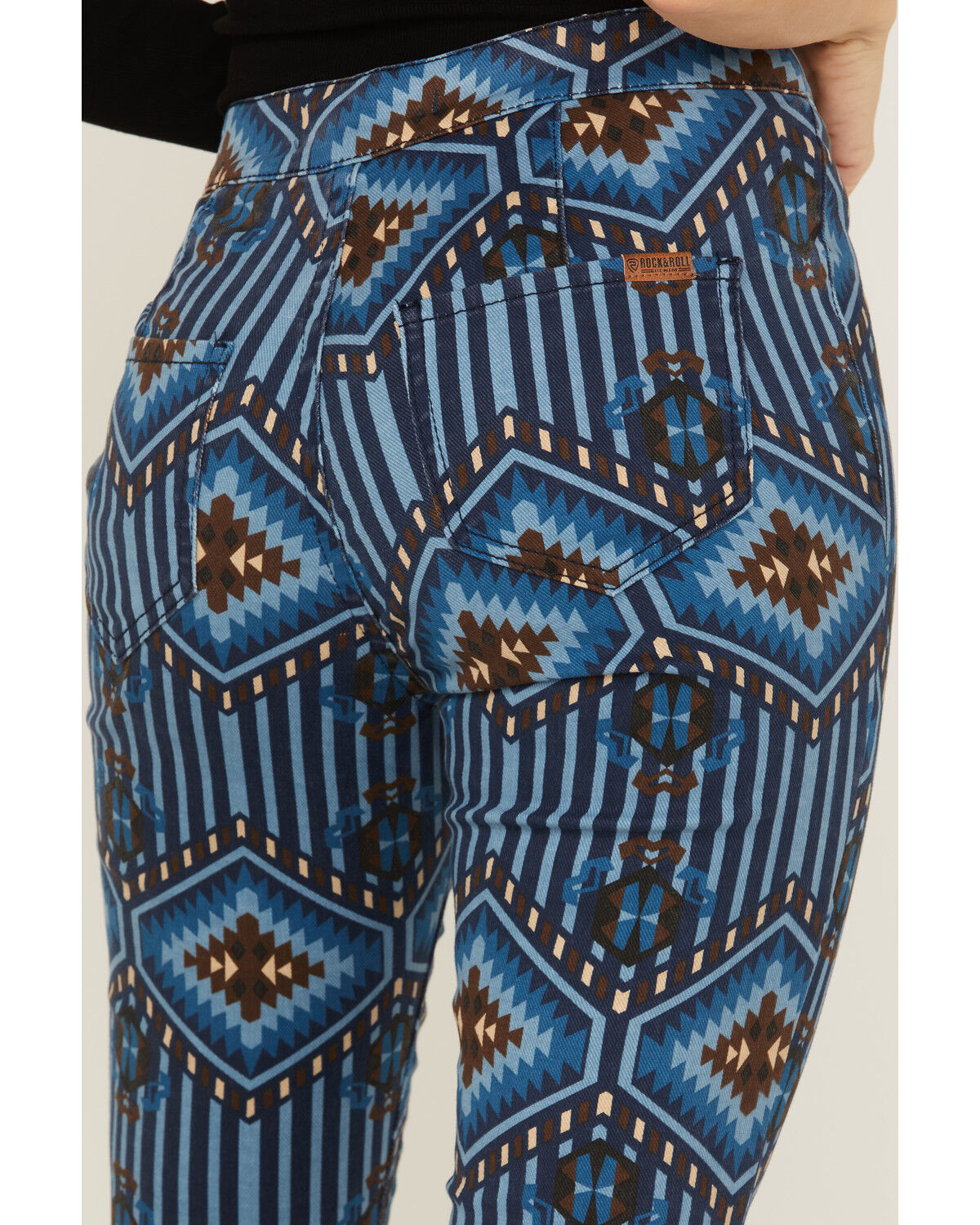 Image #4 - Rock & Roll Denim Women's Southwestern Stripe Flare Jeans, Blue, hi-res