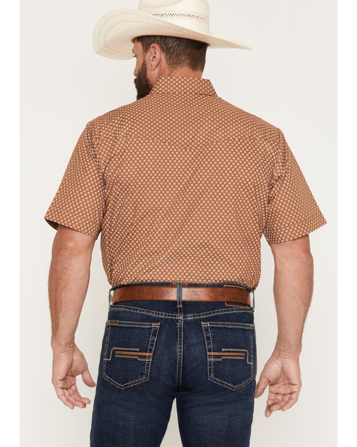 Image #4 - Ely Walker Men's Geo Print Short Sleeve Pearl Snap Western Shirt, Tan, hi-res
