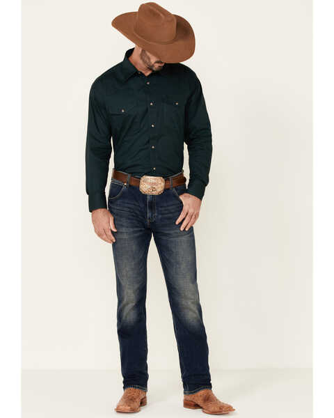 Image #2 - Roper Men's Amarillo Collection Solid Long Sleeve Western Shirt, Hunter Green, hi-res