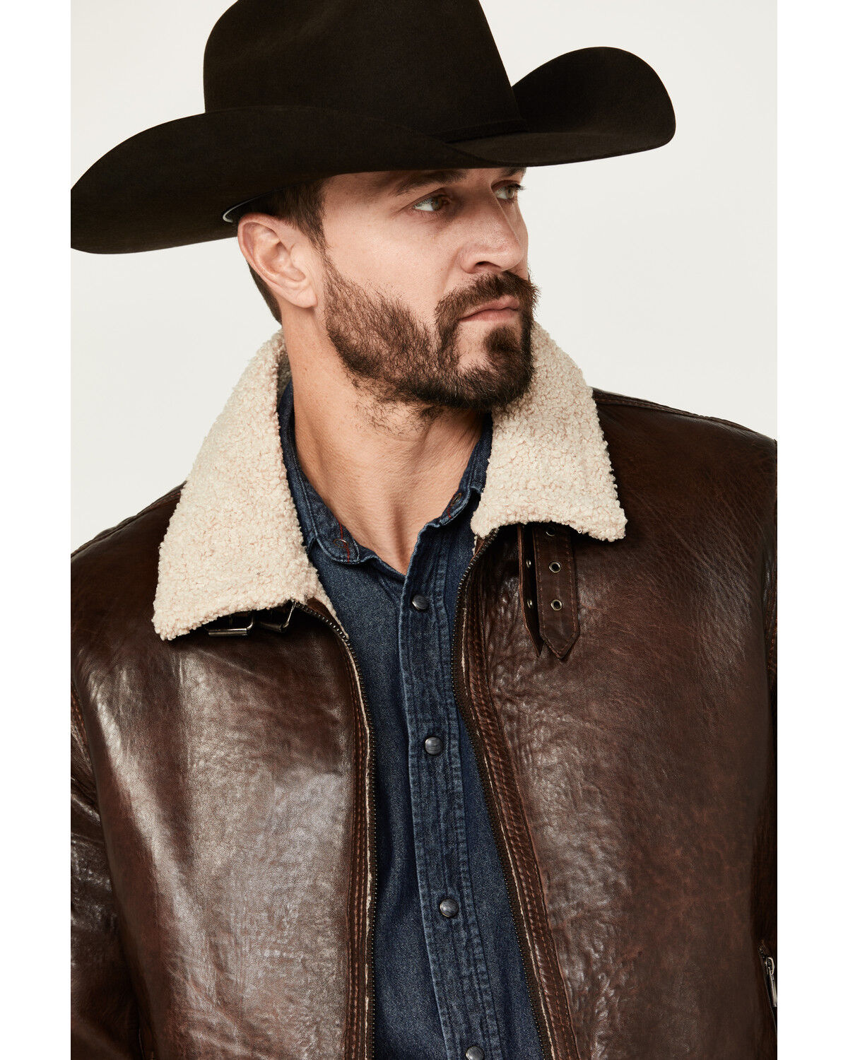 Image #2 - Scully Men's Sherpa Lined Leather Jacket, Chocolate, hi-res