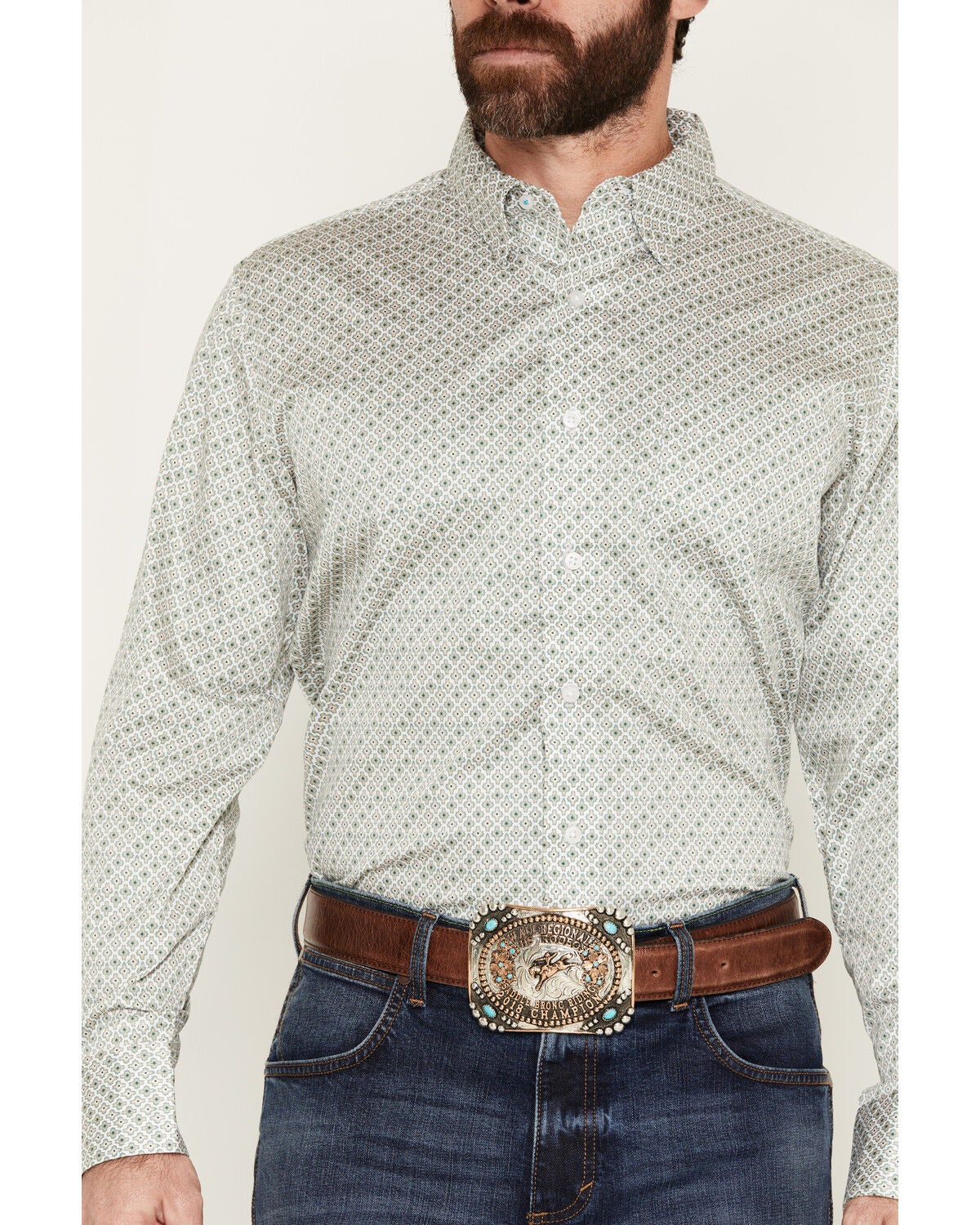 Image #3 - Wrangler X Cody Johnson Men's Medallion Print Long Sleeve Button-Down Western Shirt, Tan, hi-res