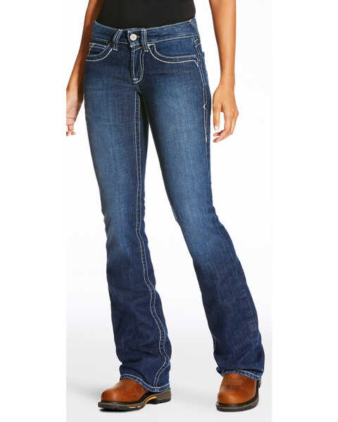 Image #2 - Ariat Women's FR Crossing Volta 2 Slim Bootcut Jeans , Dark Blue, hi-res