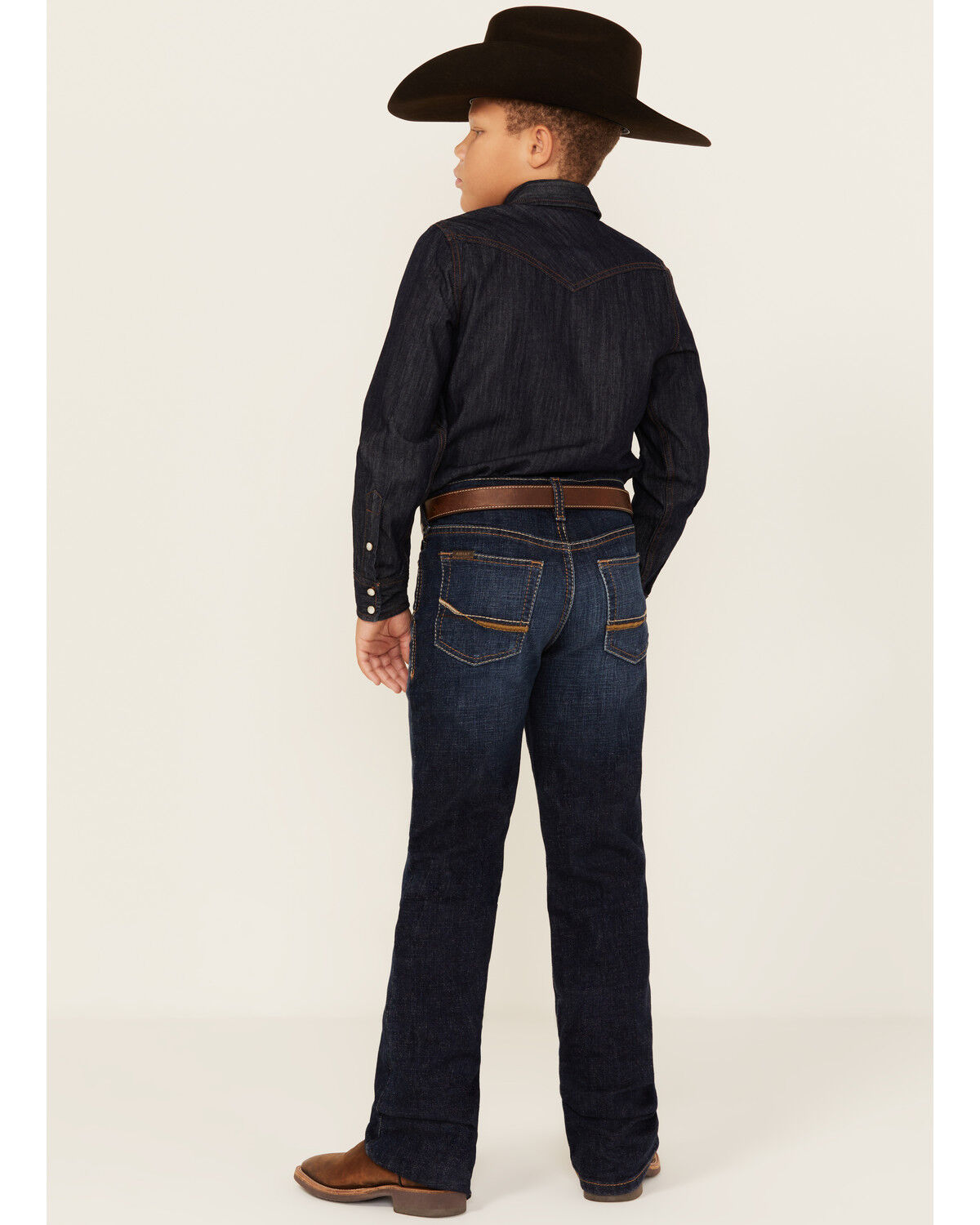 Image #3 - Ariat Boys' B4 Relaxed Bootcut Stretch Denim Jeans, Dark Wash, hi-res