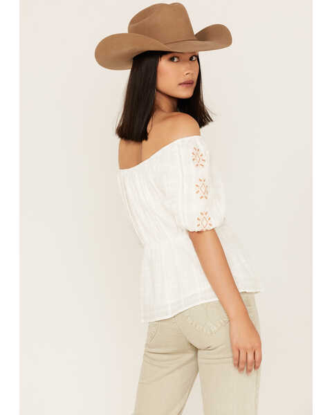 Image #4 - Miss Me Women's Embroidered Puff Sleeve Top, White, hi-res