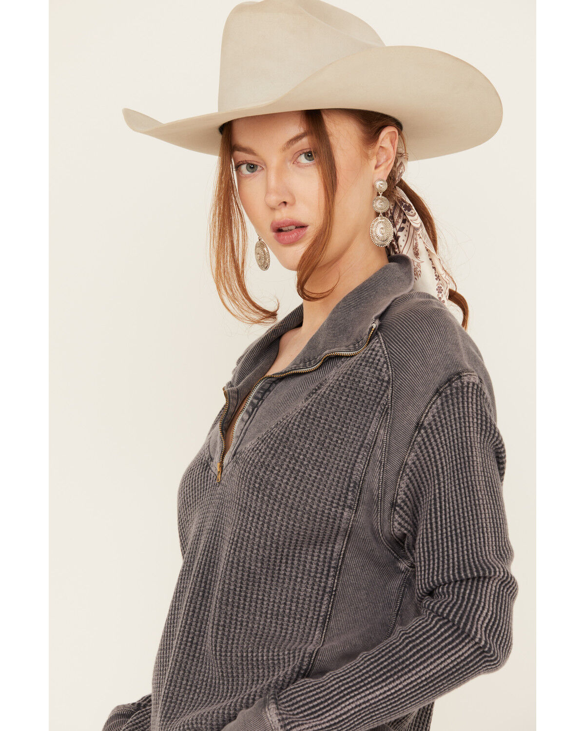 Image #2 - Free People Women's Ashton Zip Thermal Long Sleeve Pullover, Charcoal, hi-res