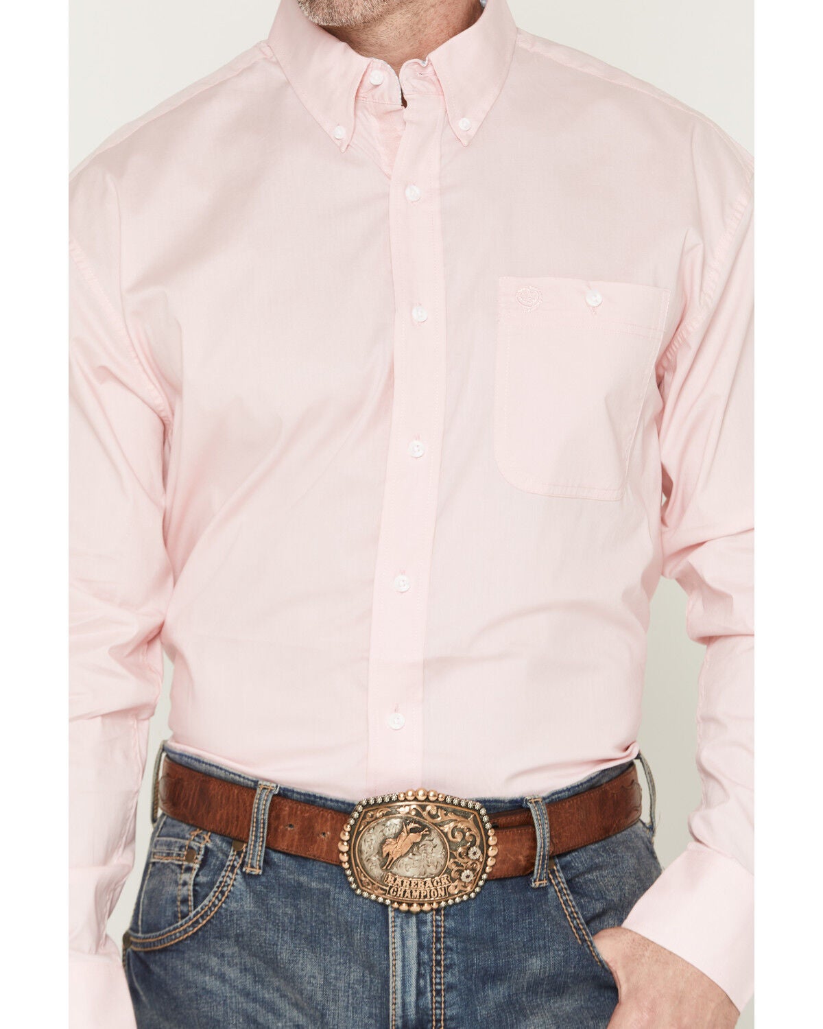 Image #3 - George Strait by Wrangler Men's Solid Long Sleeve Button-Down Stretch Western Shirt, Pink, hi-res