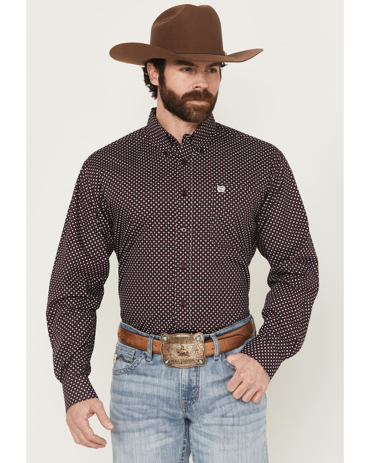 Image #1 - Cinch Men's Geo Print Long Sleeve Button-Down Western Shirt - Big, Purple, hi-res
