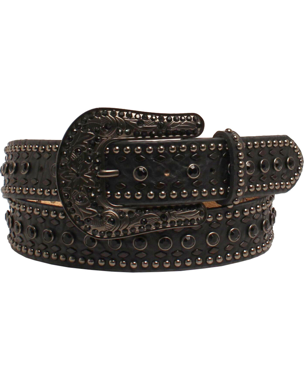 Image #1 - Nocona Women's Rhinestone Studded Leather Belt, Black, hi-res