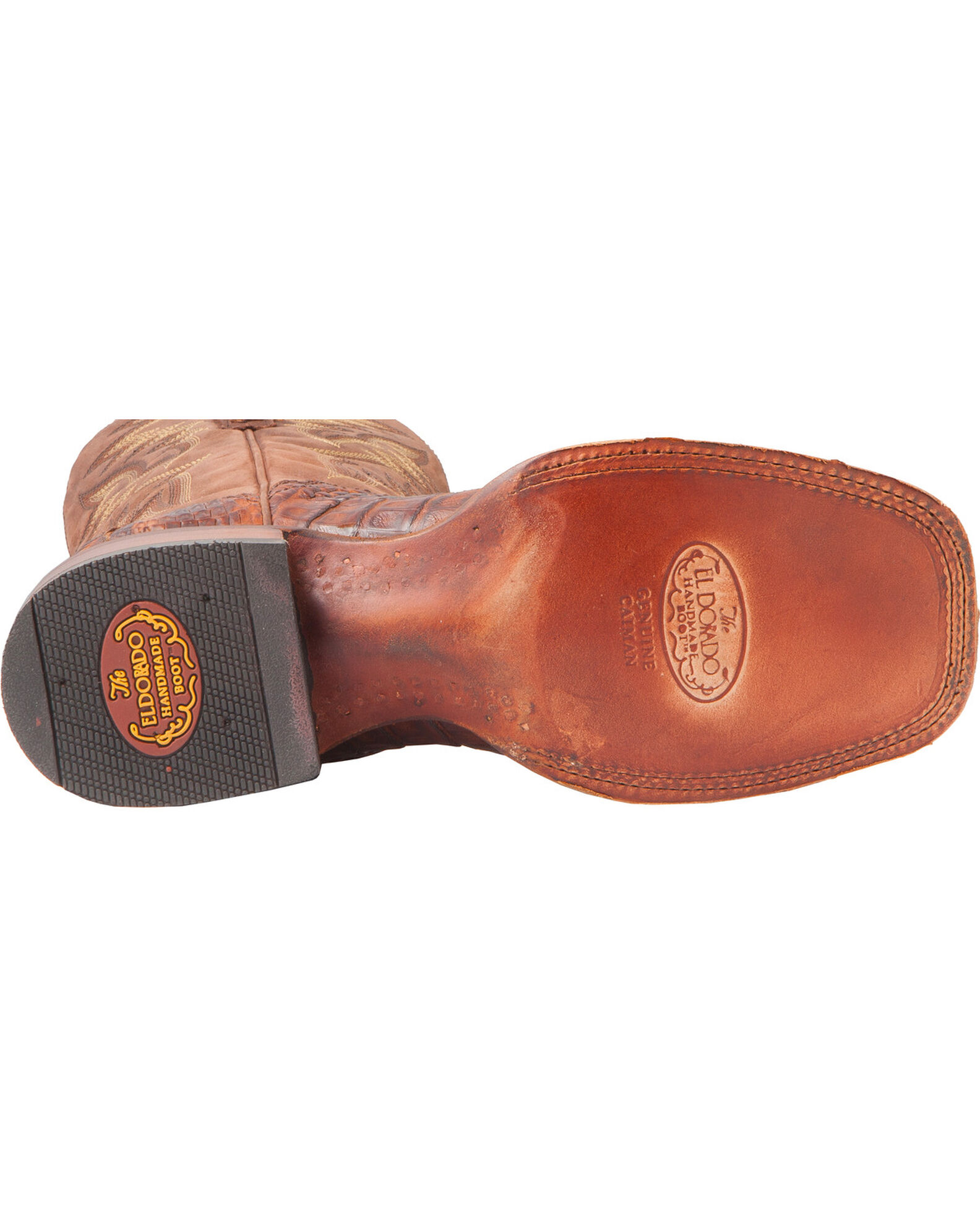 Image #11 - El Dorado Men's Handmade Caiman Back Brass Stockman Boots - Broad Square Toe, Bronze, hi-res