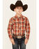 Roper Boys' Plaid Print Cowboy Embroidery Long Sleeve Snap Western Shirt, Rust Copper, hi-res