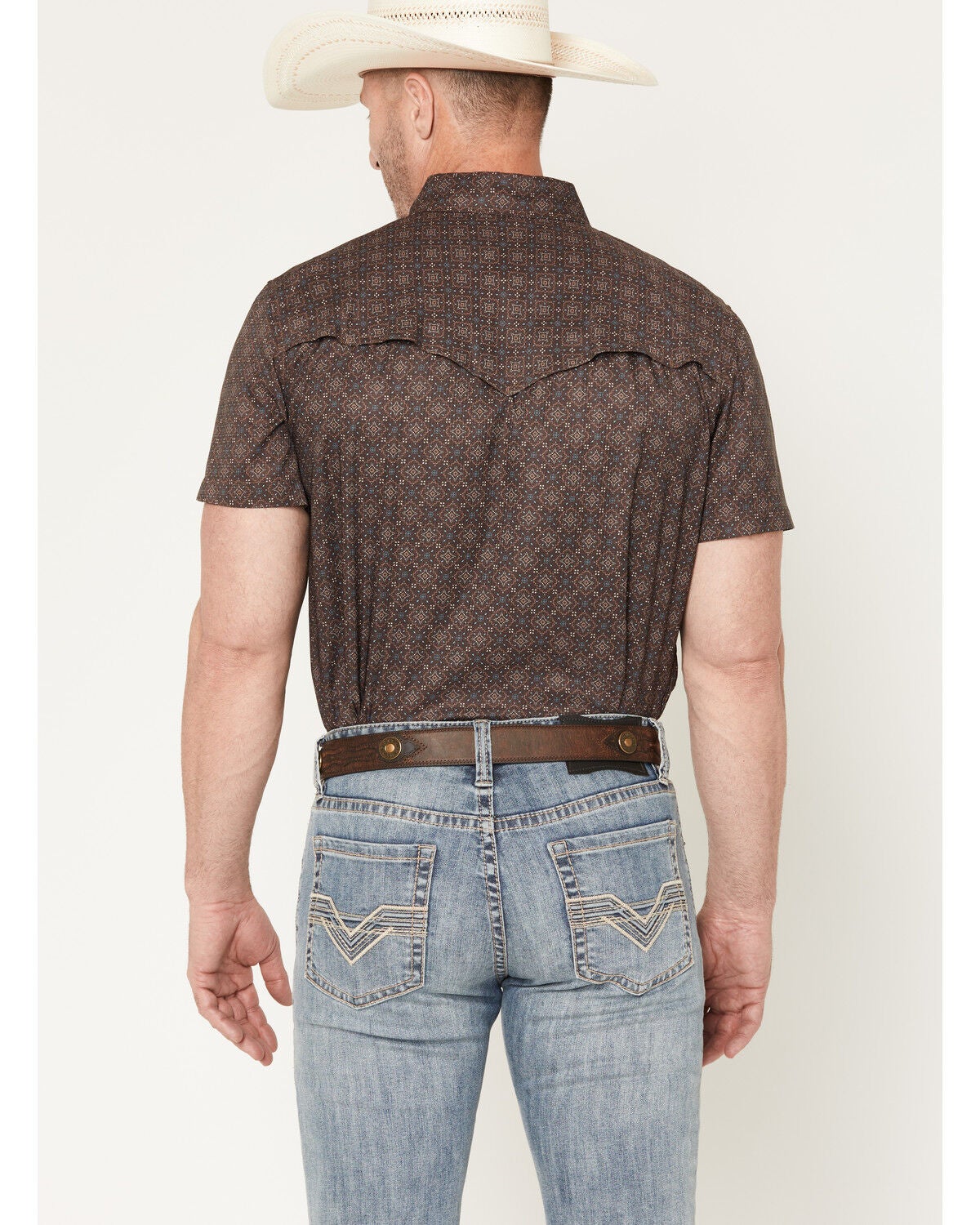 Image #4 - Rock & Roll Denim Men's TEK Medallion Print Short Sleeve Button-Down Performance Stretch Western Shirt, Dark Brown, hi-res