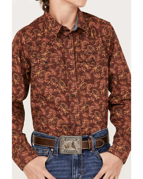 Image #3 - Cody James Boys' Paisley Print Long Sleeve Western Snap Shirt, Burgundy, hi-res