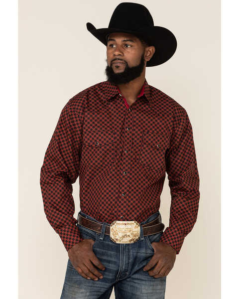 Image #1 - Resistol Men's Red Camden Geo Print Long Sleeve Western Shirt , Red, hi-res