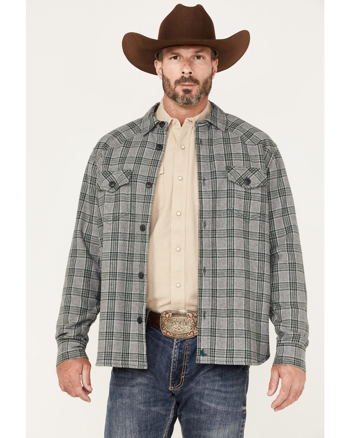 Image #1 - Cody James Men's Polar Bonded Plaid Button Down Flannel, Grey, hi-res
