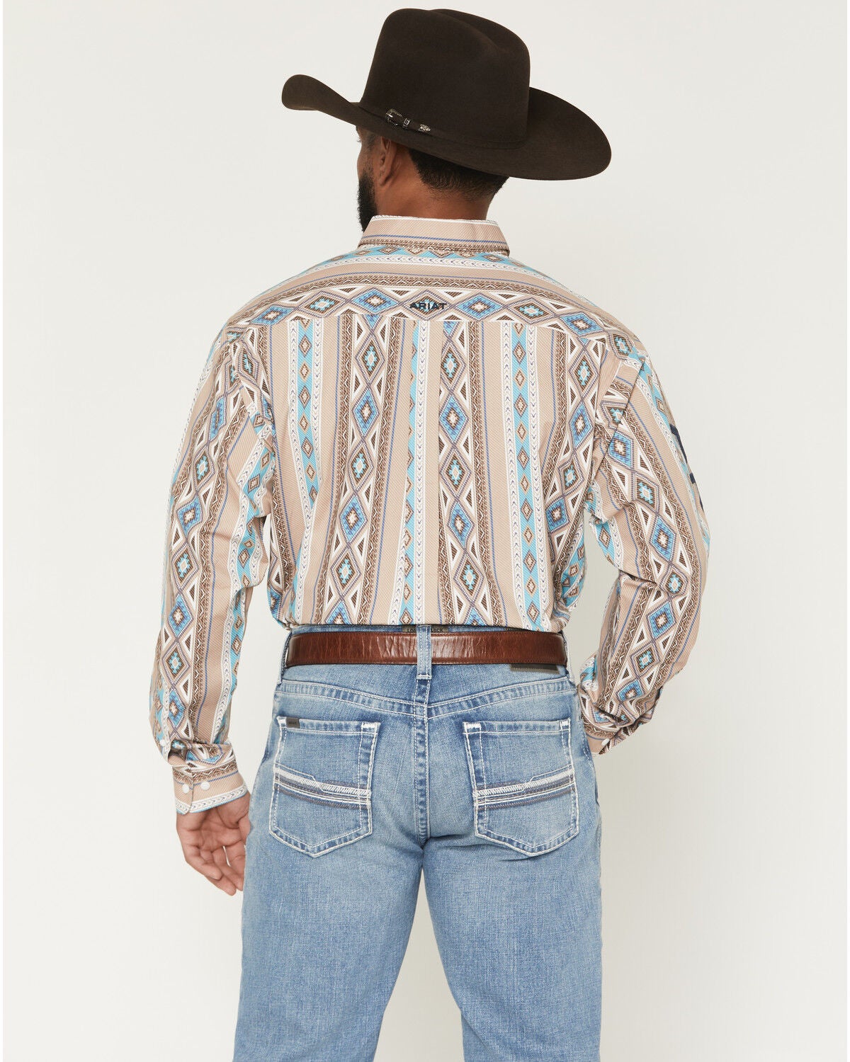 Image #4 - Ariat Men's Team Westlee Southwestern Striped Long Sleeve Western Shirt, Khaki, hi-res