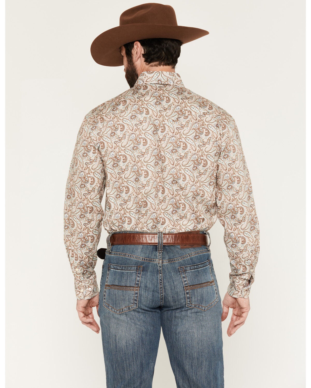 Image #4 - Panhandle Slim Men's Paisley Print Long Sleeve Snap Stretch Western Shirt, Tan, hi-res