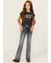 Image #3 - Grace in LA Girls' Medium Wash Horseshoe Embroidered Stretch Bootcut Jeans, Medium Wash, hi-res